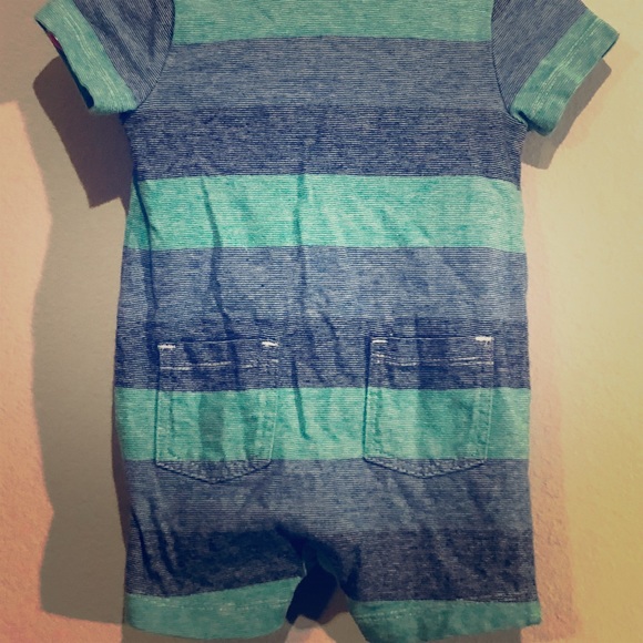 Gymboree Boys Romper Cotton Striped Dinosaur - Picture 2 of 2